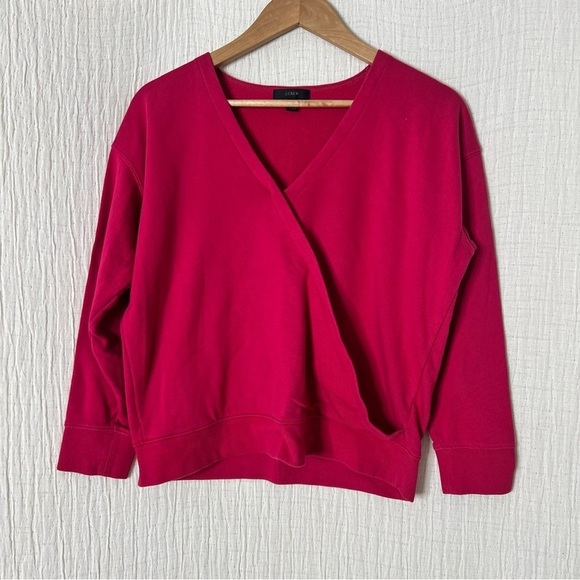 J Crew Womens Small Faux Wrap Top Textured Crepe Fuschia Pink Blouse M Medium - Picture 1 of 4